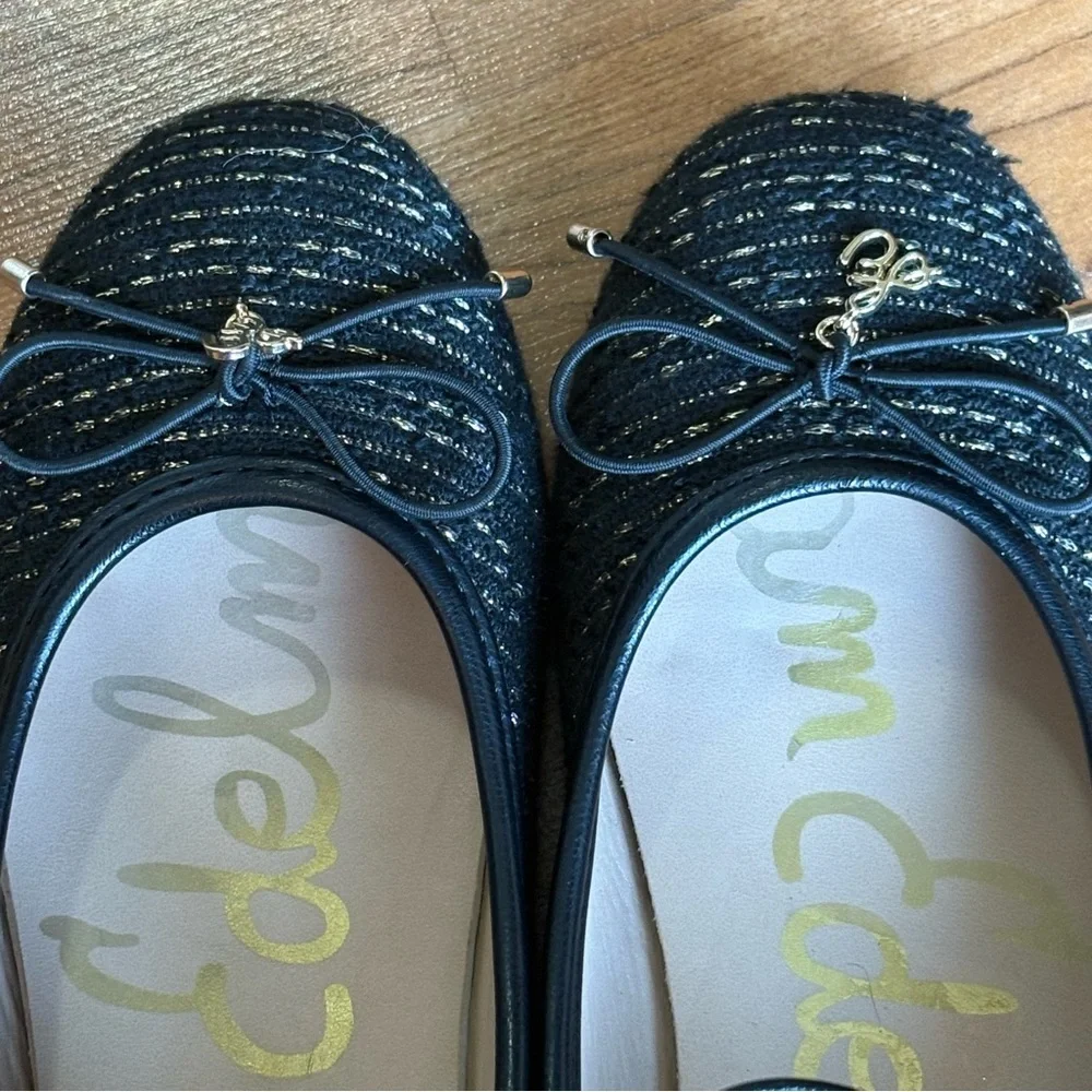 Sam Edelman Black and Gold Ankle Strap Flats Girls size 2